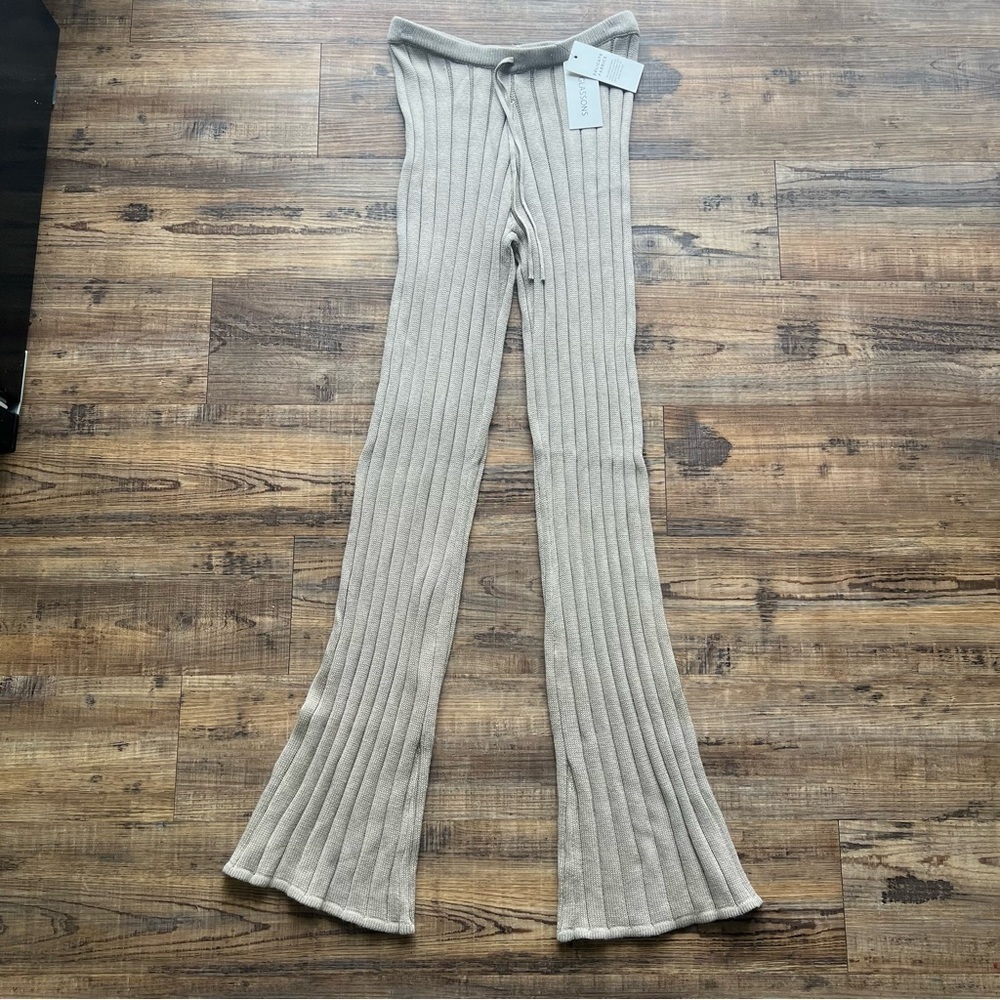 Glassons Women’s Beige Ribbed Flared Knit Pants Flowy High Waist Boho Sz XS NWT